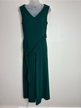Calvin Klein Deep Green V-Neck jumpsuit Waist belt size 4 formal classic wedding